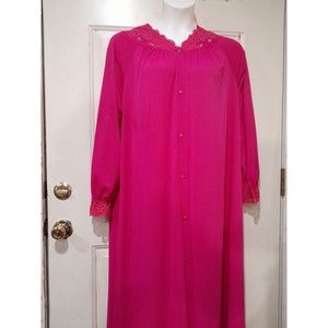 Vintage Robe, Womens,  Shadowline. Floor Length, Lace Detail Pink Robe Crepe L